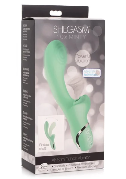 Shegasm 10X Minty Silicone Pressure Wave Clitoral Stimulator With G-Spot Vibrator - Teal