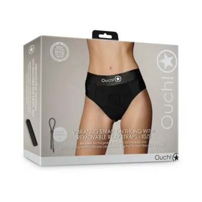 Women s Lingerie Shots Ouch Vibrating Strap on Thong With Removable Rear Straps Black Xs s