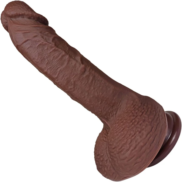 The Thriller 6.5 Inch Silicone Realistic Dildo With Balls & Suction Cup Base By Fukena - Chocolate