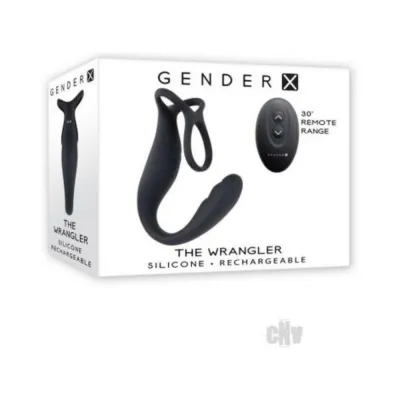 Cock Rings Gender X The Wrangler Rechargeable Silicone Vibrating C ring With Remote Black