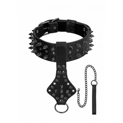 Ouch Skulls Bones Neck Chain With Spikes And Leash Black