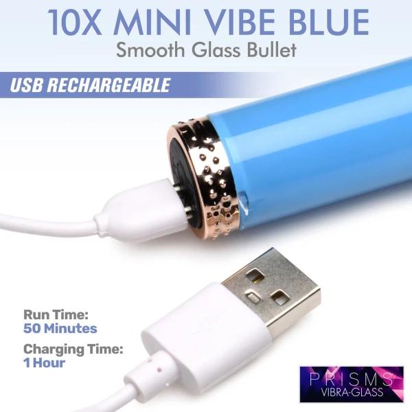Prisms Vibra-Glass 10X Rechargeable Mini Glass Vibrator - Blue