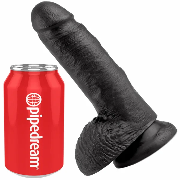 King Cock 7" Suction Cup Dildo With Balls - Black