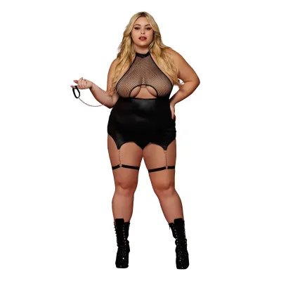 Garter Slip and Leash Queen Size Black
