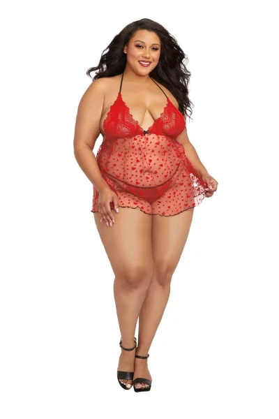 Babydoll and G-String - Queen Size - Rouge