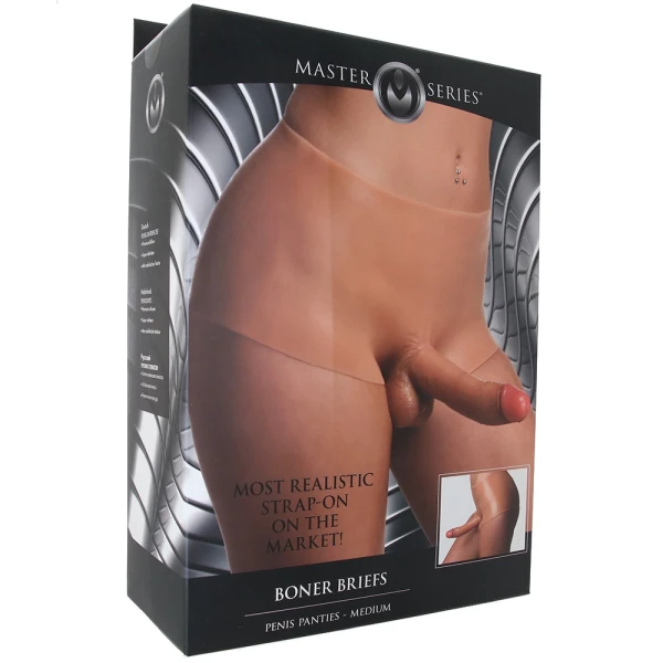 Master Series Boner Briefs Silicone Wearable Penis Panties With Posable 6.7" Dildo - Medium, Vanilla