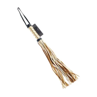 Bound X Gold Leather Flogger With Diamond Pattern Handle