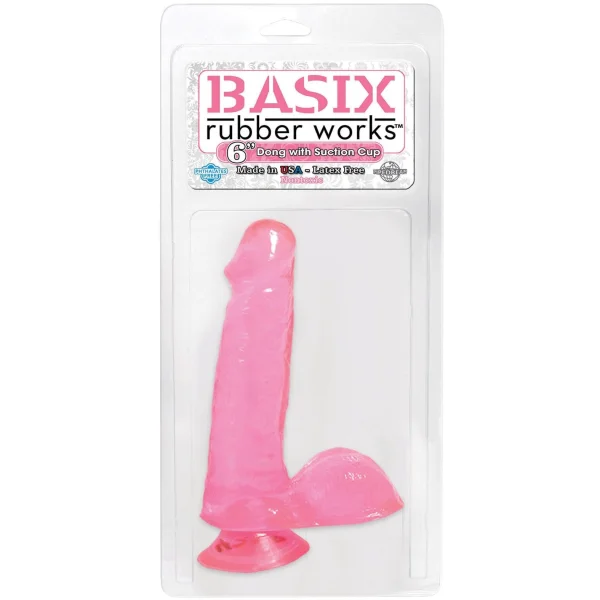 Basix Rubber Works - 6 Inch Dong With Suction Cup - Pink
