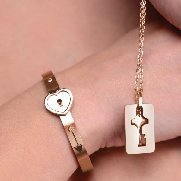 Cuffed Locking Bracelet and Key Necklace