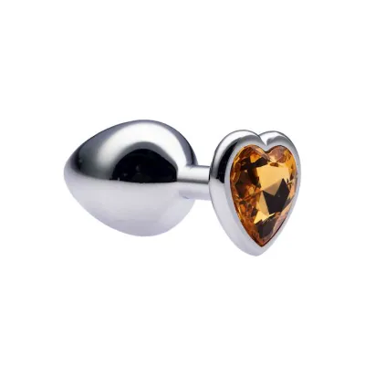 Kink Range Alloy Love Heart Gemmed Butt Plug 3 2 Inch Yellow Medium
