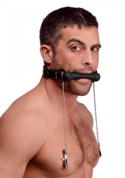Strict Silicone Bit Gag and Nipple Clamps