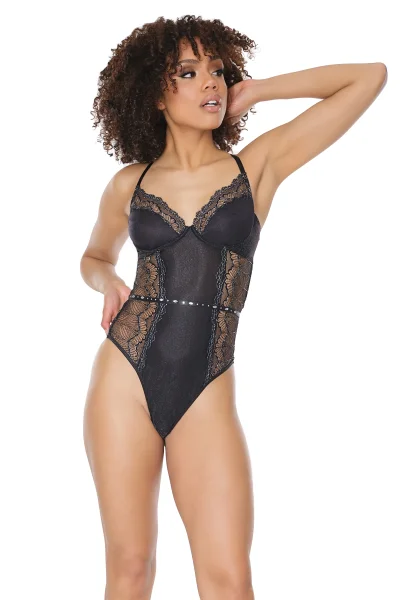 Black Rhinestone Sparkle Lace Teddy