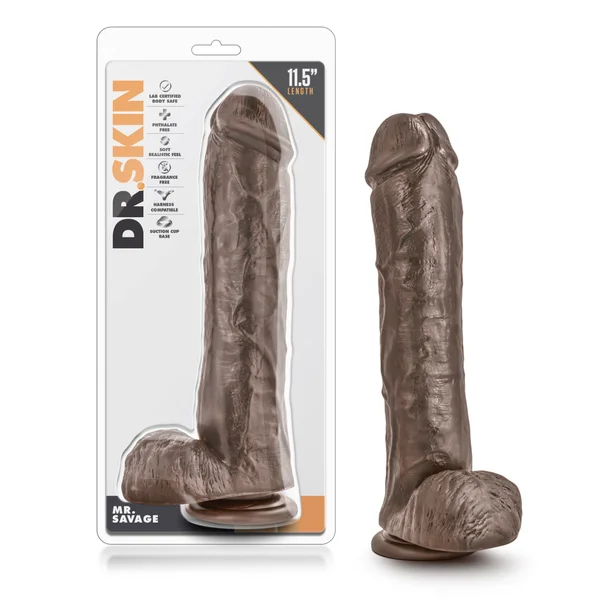 Dr. Skin Mr. Savage 11.5" Dildo With Suction Cup - Chocolate — image 7 of 7