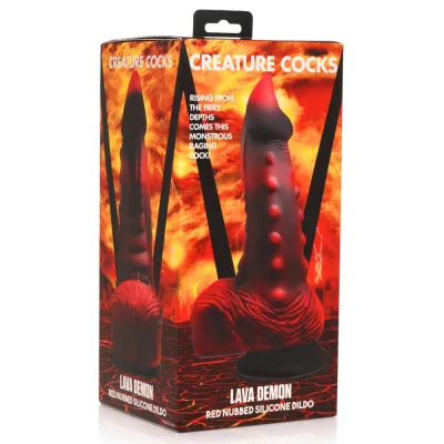 Lava Demon Thick Nubbed Silicone Dildo Red black