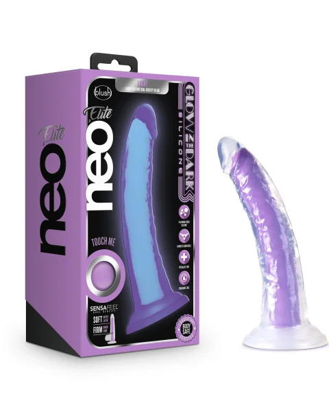 Neo Elite - Glow-in-the-dark Light - 7-inch Silicone Dual-density Dildo - Neon Purple