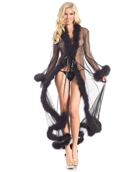 Marabou Robe - Black - Os