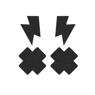 Fashion Pasties Set Black Glitter Lightning Bolt Cross