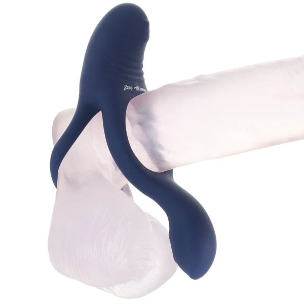 Zero Tolerance Ring Around The Rosy Silicone Vibrating Double Cock Ring & Ball Stimulator - Blue