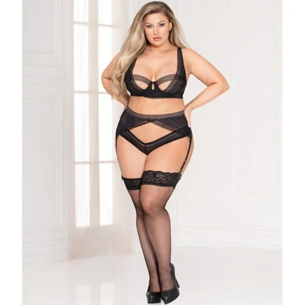 STM 11120X Seduction Chevron Lace Bra Set Queen