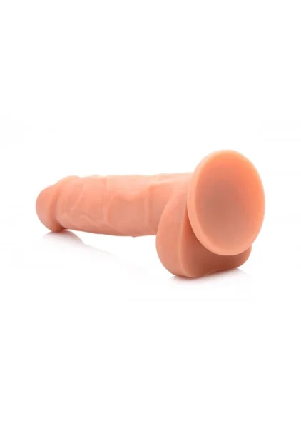 Strap U Power Pecker 7" Silicone Suction Cup Dildo With Balls - Pink