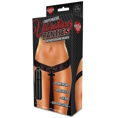 Hustler Vib Lace Thong with Beads Black M L