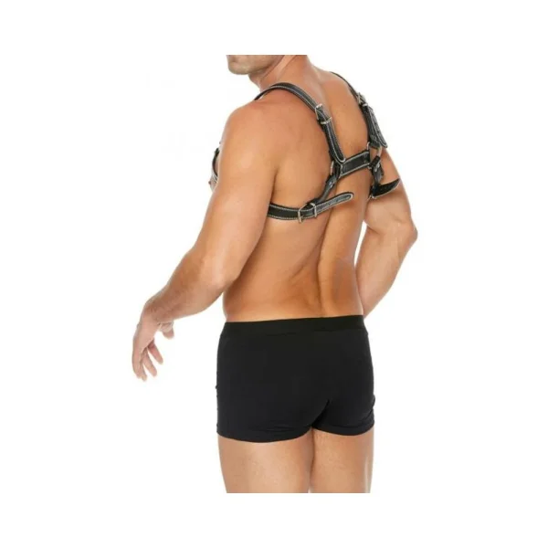 Premium Leather D-ring Zipper Bulldog Harness S/m Black