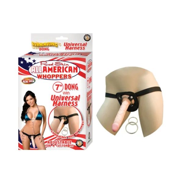 Real Skin All American Whoppers Dong With Universal Harness 7 Inch