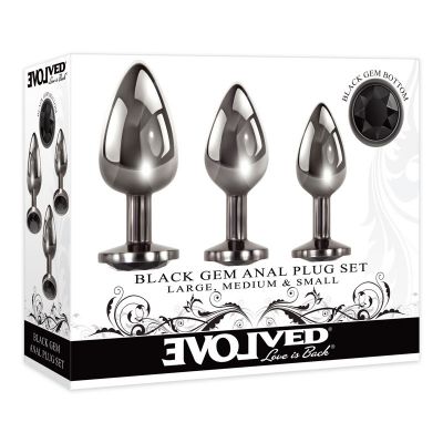 Evolved Black Gem Anal Plug Set Metallic Butt Plugs Set of 3 Sizes