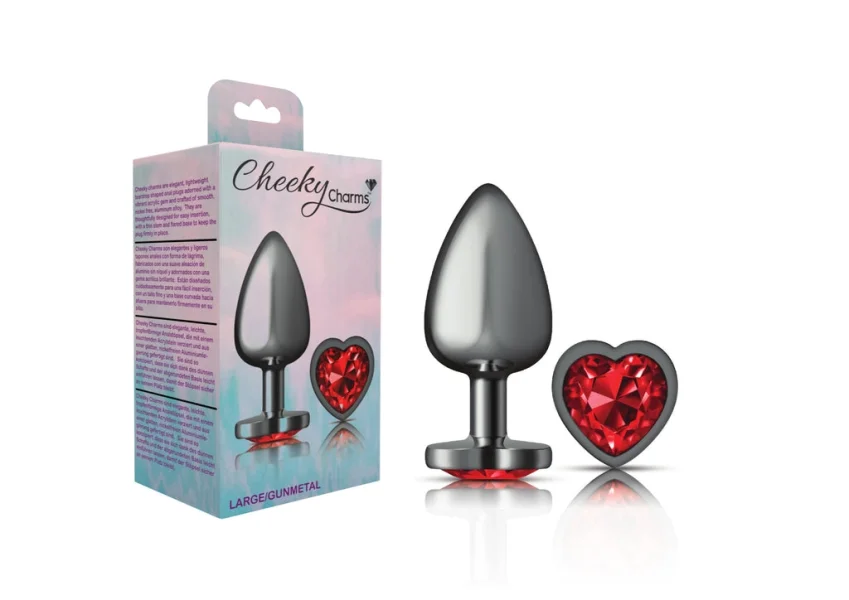 Cheeky Charms Gunmetal Grey Butt Plug with Red Heart Gem — image 9 of 9