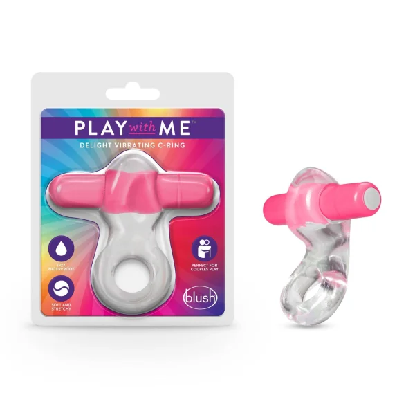 Cockring W/Clit Stimulator - Play With Me  Delight Vibrating C-Ring - Pink - Blush Novelties