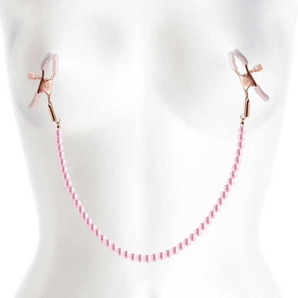 Bound Adjustable DC1 Pearl Chain Nipple Clamps by NS Novelties - Rose Gold & Pink