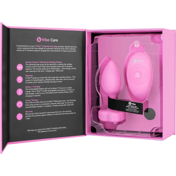 B-Vibe Vibrating Heart Plug Small/Medium - Pink Topaz