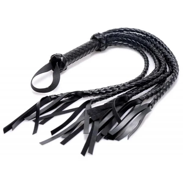 8 Tail Braided Flogger Black Leather