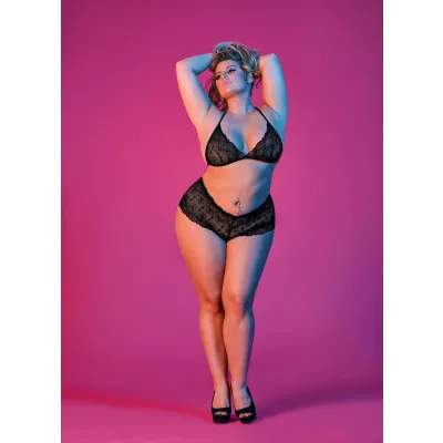 Sexy Time Triangle Bra and Cheeky Short Set Black 1x 3x