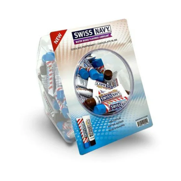 Swiss Navy Chocolate Bliss/ Cooling Peppermint Fishbowl Display 100 Ct 10ml