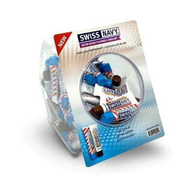 Swiss Navy Chocolate Bliss Cooling Peppermint Fishbowl Display 100 Ct 10ml