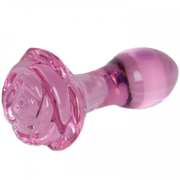 Glacier Glass Pink Rose Butt Plug - 5 Inch