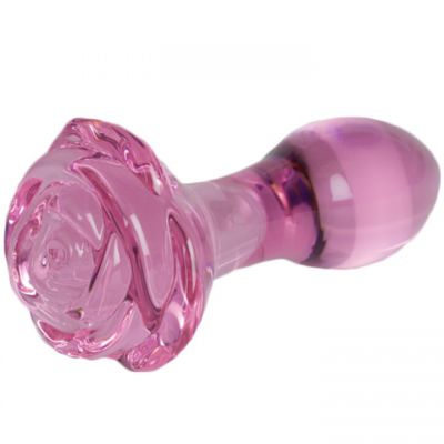 Glacier Glass Pink Rose Butt Plug 5 Inch