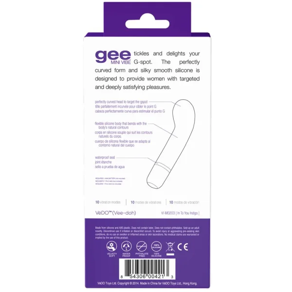 VeDO 'Gee' Mini G-Spot Rechargeable Waterproof Vibrator - Indigo