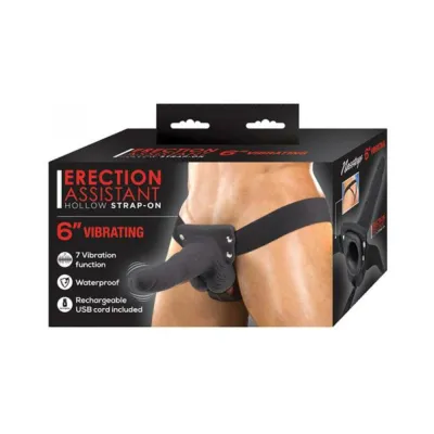 Erection Assistant Hollow Strap on Vibrating 6 In Black