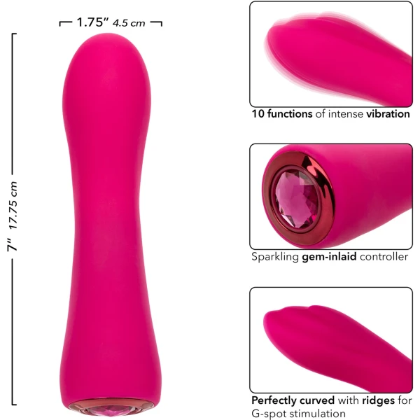 Gem Vibe Collection 7" Curve Rechargeable Waterproof Silicone G-Spot Vibrator By CalExotics - Pink