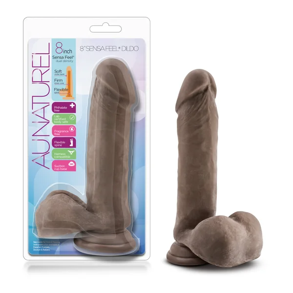 Au Naturel 8" Sensa Feel Dildo - Chocolate — image 10 of 11
