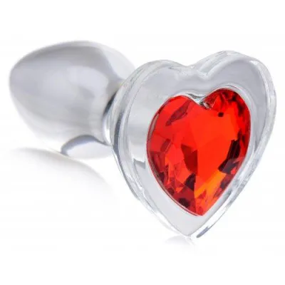 Red Heart Gem Glass Anal Plug Small