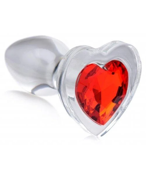 Red Heart Gem Glass Anal Plug - Small