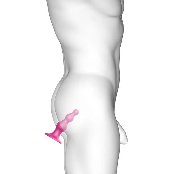 Strap-on-Me Hybrid Collection Beads Silicone Suction Cup Dildo - S Metallic Raspberry Pink