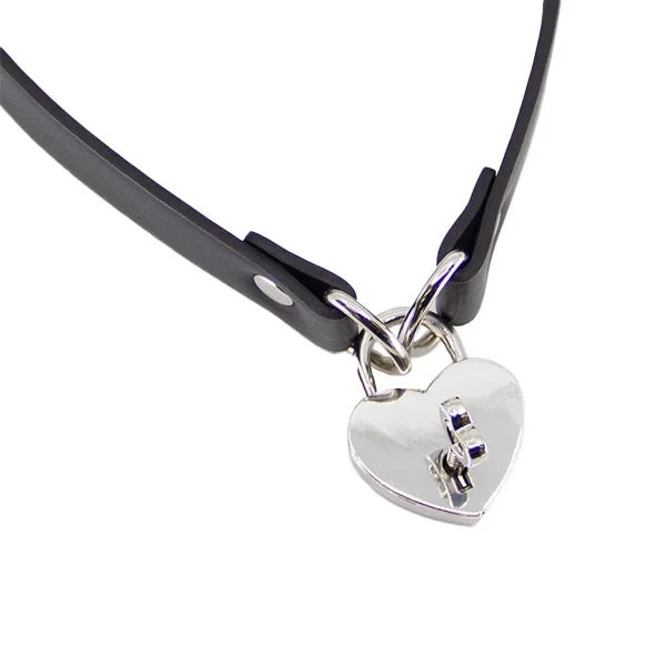 Love In Leather Silver Heart Padlock Choker