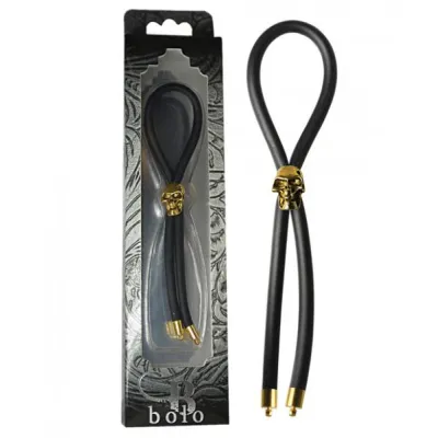 Bolo Lasso Gold Skull Slider with Gold Tips Black