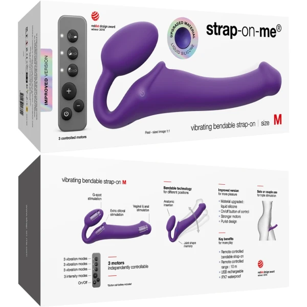 Strap-On-Me Vibrating Bendable Strap-On Dildo with Remote Control