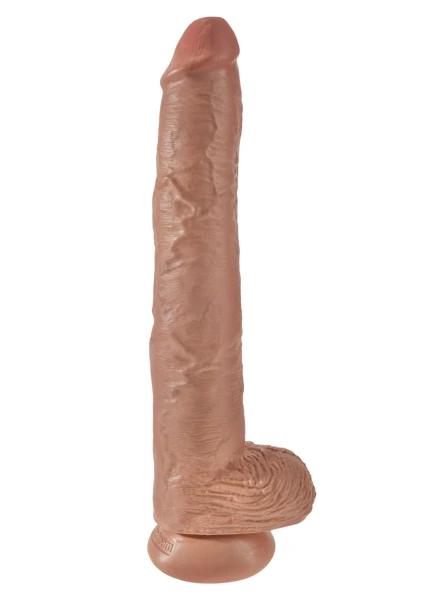 King Cock 14" Suction Cup Dildo With Balls - Caramel