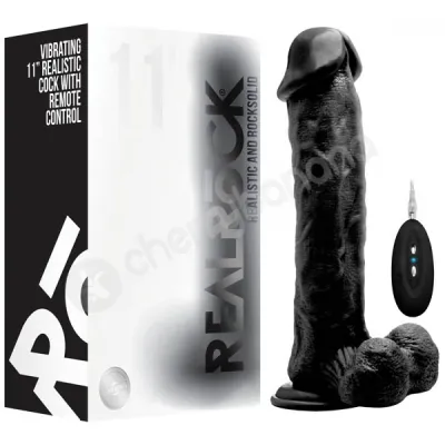 Realrock Vibrating 11 Black Realistic Cock With Scrotum